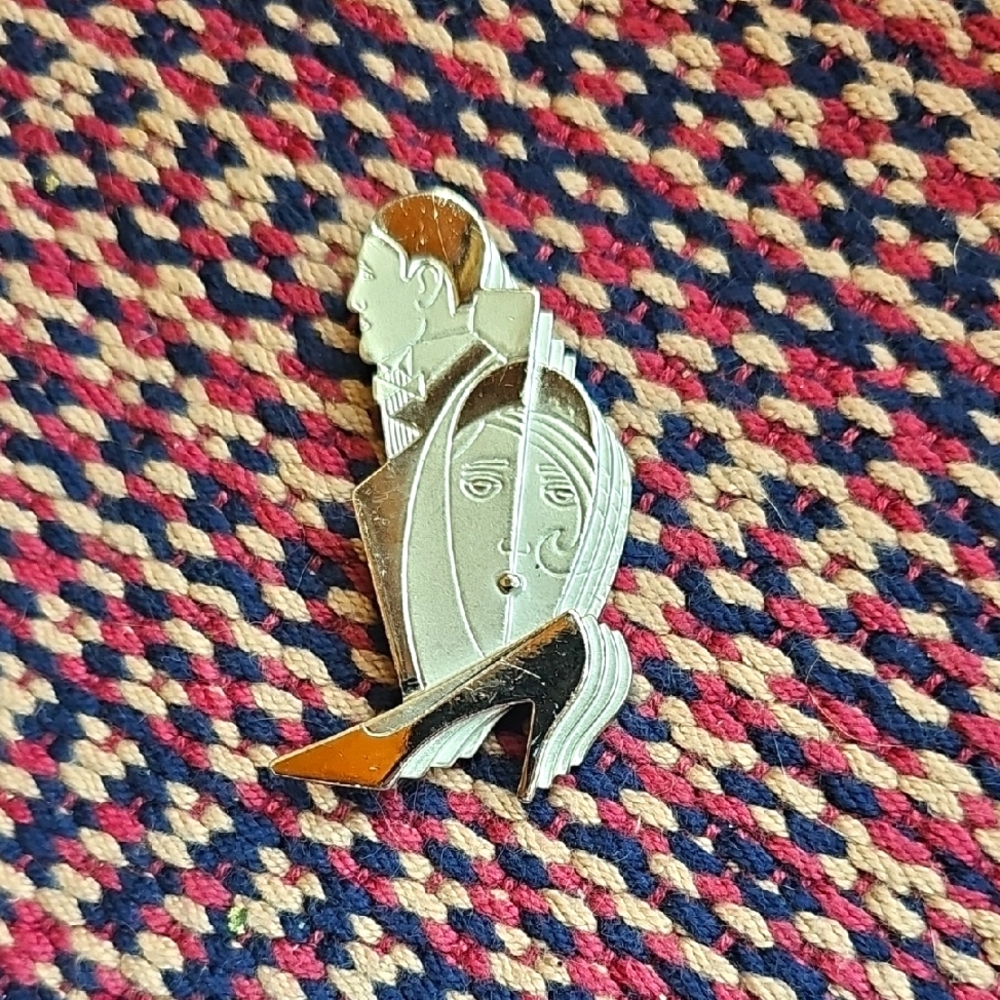 AJC Silver and Brown Abstract Brooch